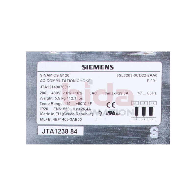 Siemens 6SL3203-0CD22-2AA0 / 6SL3 203-0CD22-2AA0 Netzdrossel f&uuml;r Powermodul Line Filter 7,5/11kW