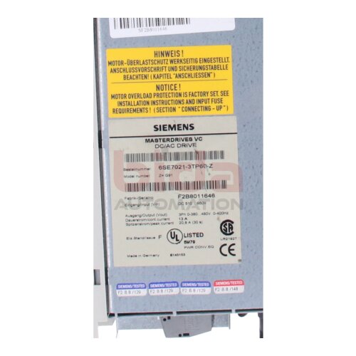Siemens 6SE7021-3TP60-Z Masterdrives DC/AC Drive Z=G91 /  6SE7 021-3TP60-Z