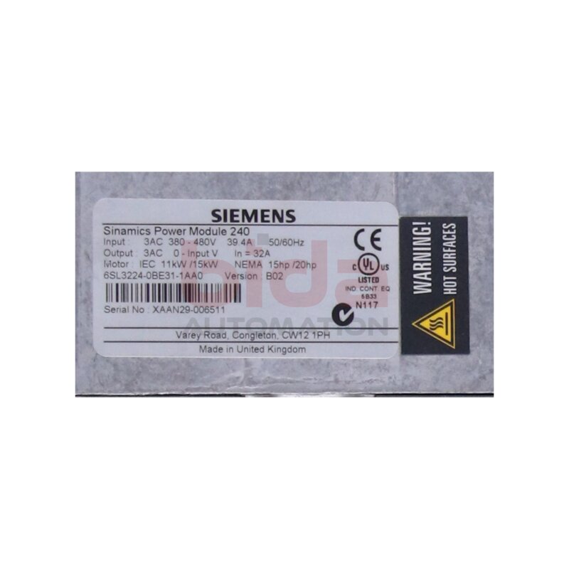 Siemens 6SL3224-0BE31-1AA0 (6SL3 224-0BE31-1AA0) SINAMICS G120 Power Module
