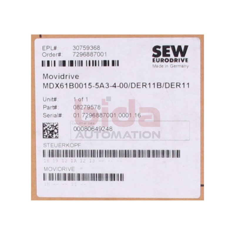 SEW MDX61B0015-5A3-4-00/DER11B/DER11 (08279578) Movidrive Umrichter Converter