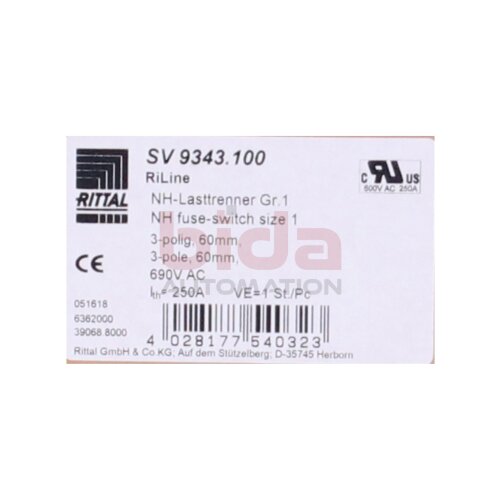 RITTAL SV9343.100 / SV 9343.100 NH-Sicherungslasttrennschalter NH Circuit Breaker-Disconnect Switch