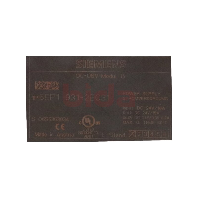 Siemens 6EP1931-2EC31 SITOP DC-USV-Modul 24 V/15 A