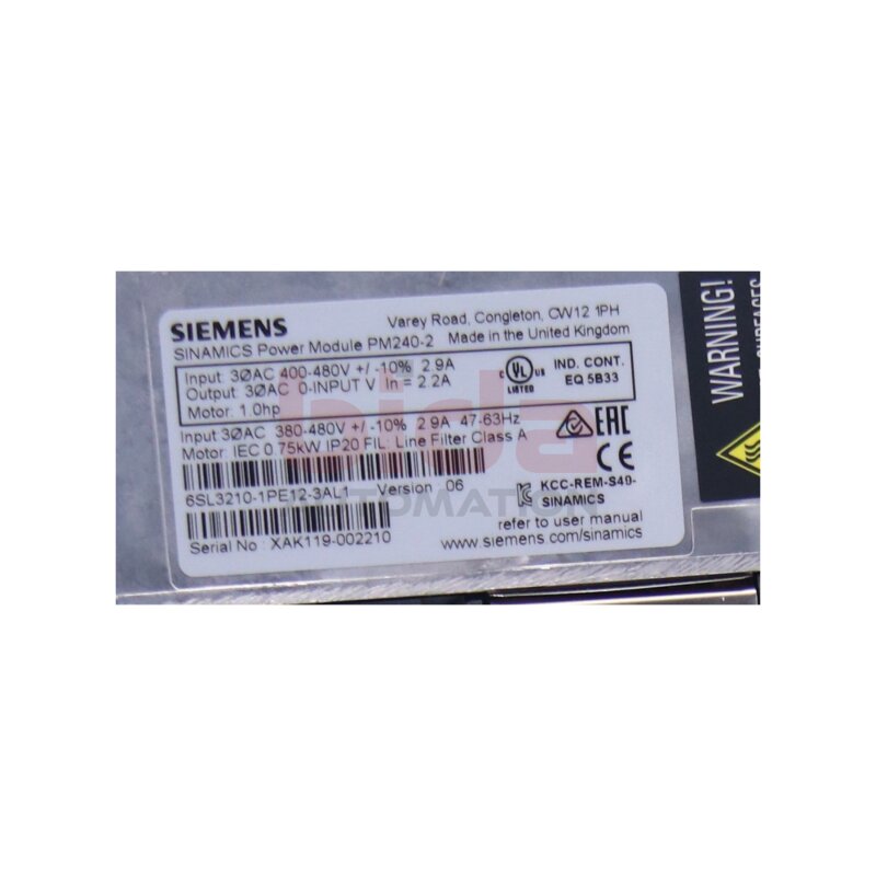 Siemens 6SL3210-1PE12-3AL1 SINAMICS Leistungsmodul Power Module PM240-2