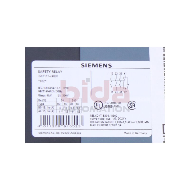 Siemens 3SK1111-2AB30 SIRIUS Sicherheitsschaltger&auml;t Safety relay