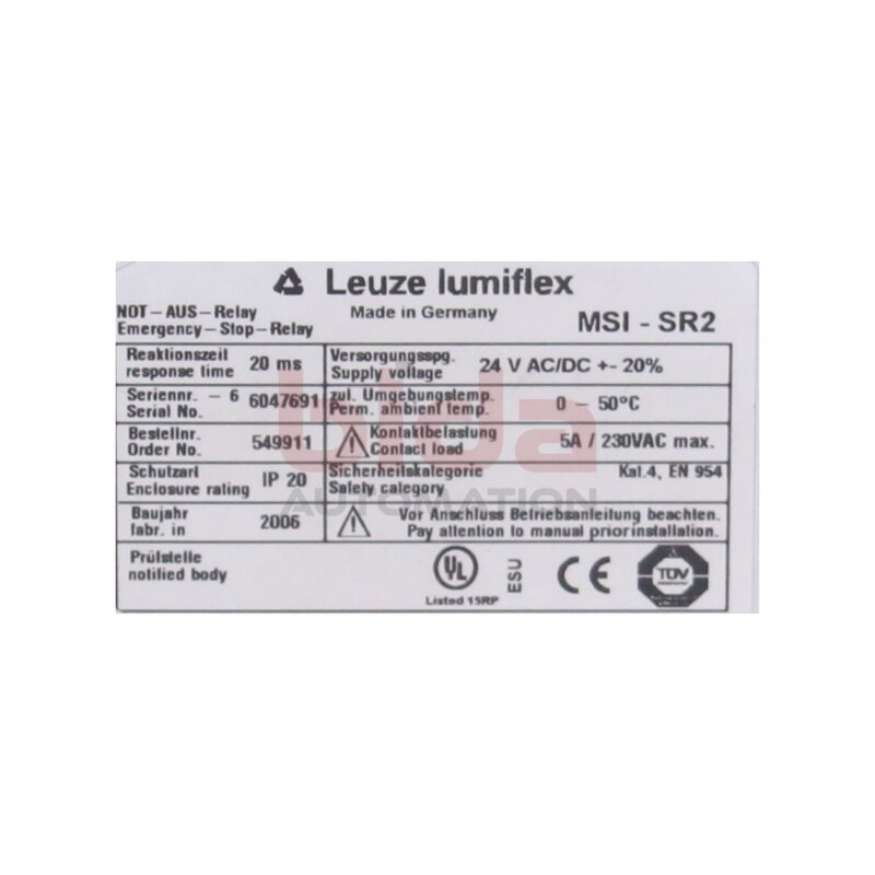 Leuze MSI-SR2(549911) Sicherheits-Schaltger&auml;t Emergency-Stop-Relay