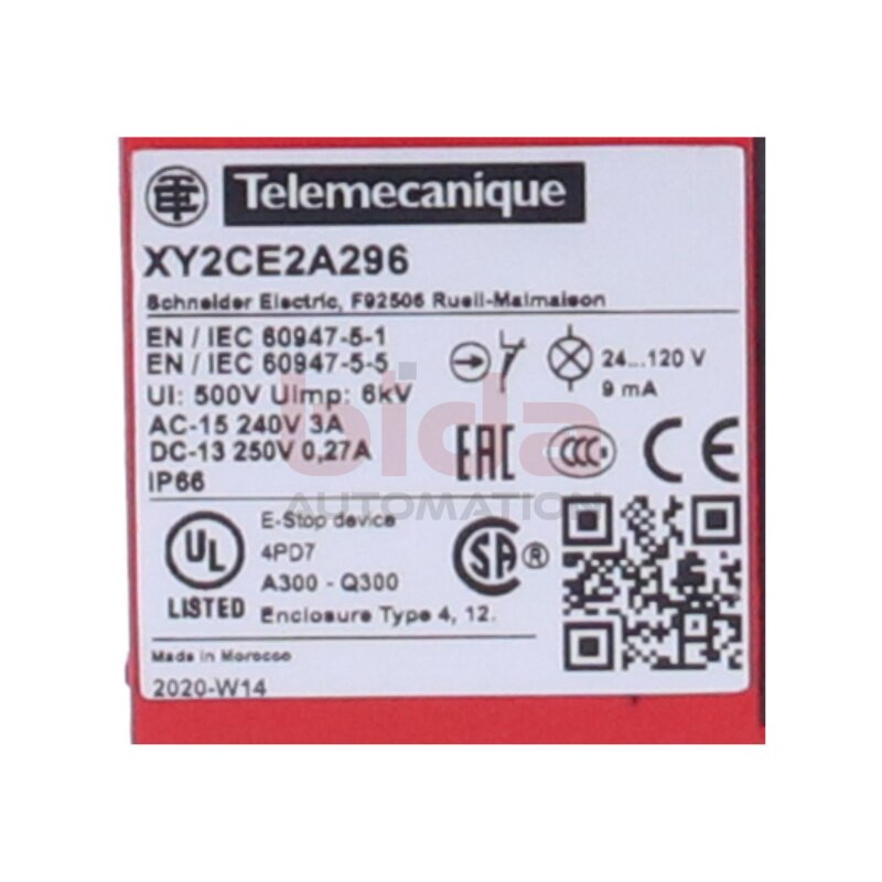 Telemecanique XY2CE2A296 Latching emergency stop rope pull switch /  Rastender Not-Aus-Seilzugschalter