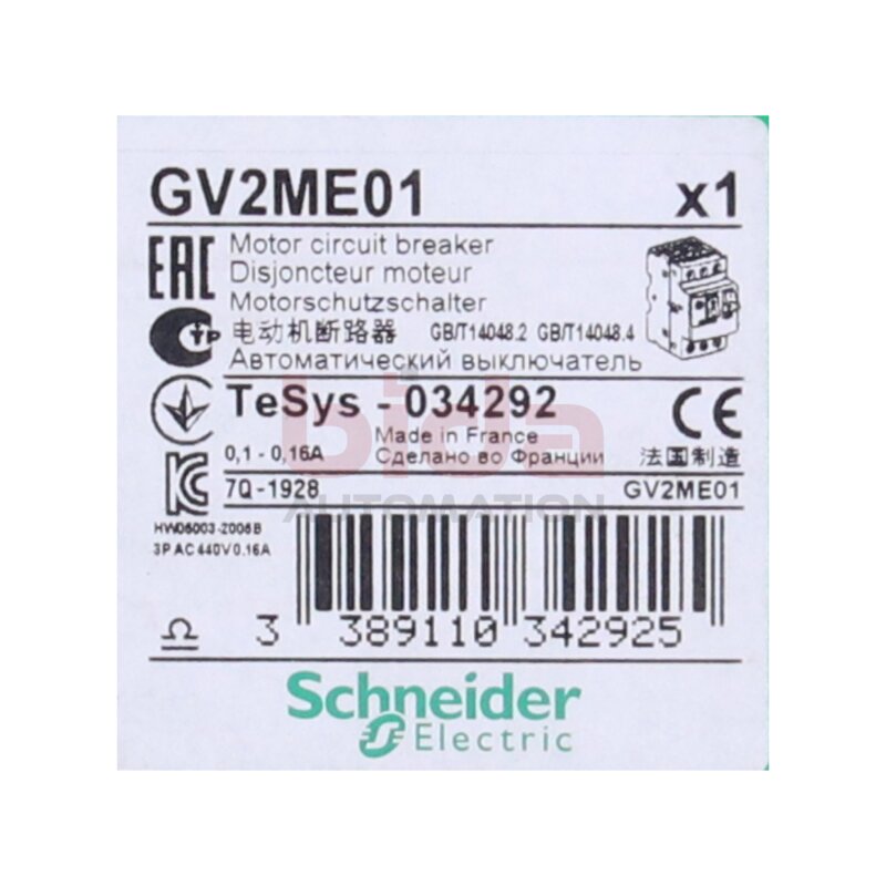 Schneider Electronic GV2ME01 Motorschutzschalter / Motor circuit breaker / 690 V AC 50/60 Hz