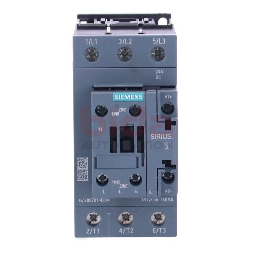Siemens 3RT2036-1KB40 / 3RT2 036-1KB40 Leistungssch&uuml;tz / Power contactor  51 A, 22 kW / 400 V, 3-polig, DC 24 V