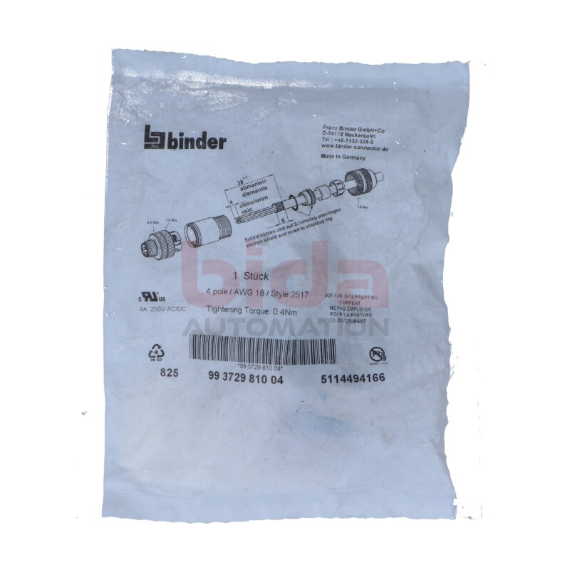 Binder 99 3729 810 04 M12 Kabelstecker Cable connector
