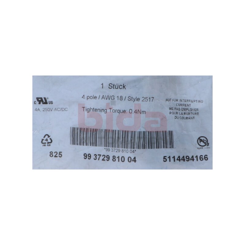 Binder 99 3729 810 04 M12 Kabelstecker Cable connector