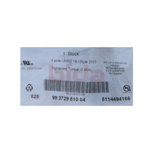 Binder 99 3729 810 04 M12 Kabelstecker Cable connector