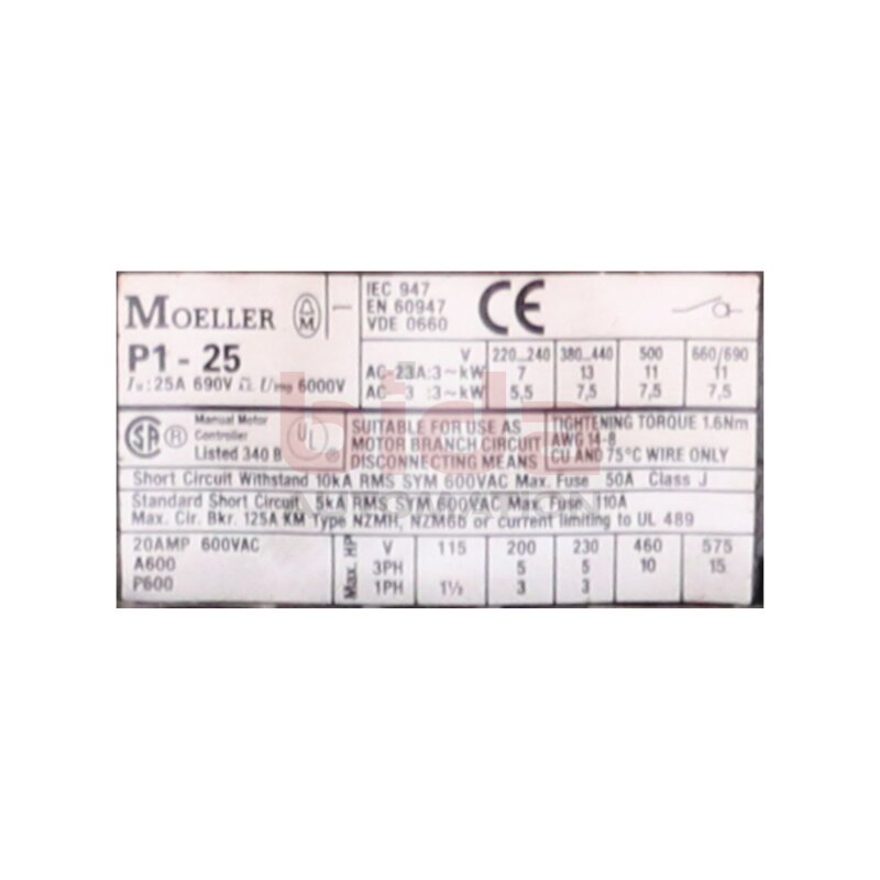 Moeller P1-25 Hauptschalter Main Switch