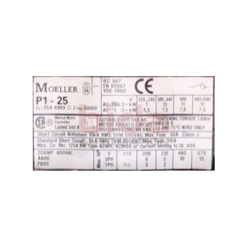 Moeller P1-25 Hauptschalter Main Switch