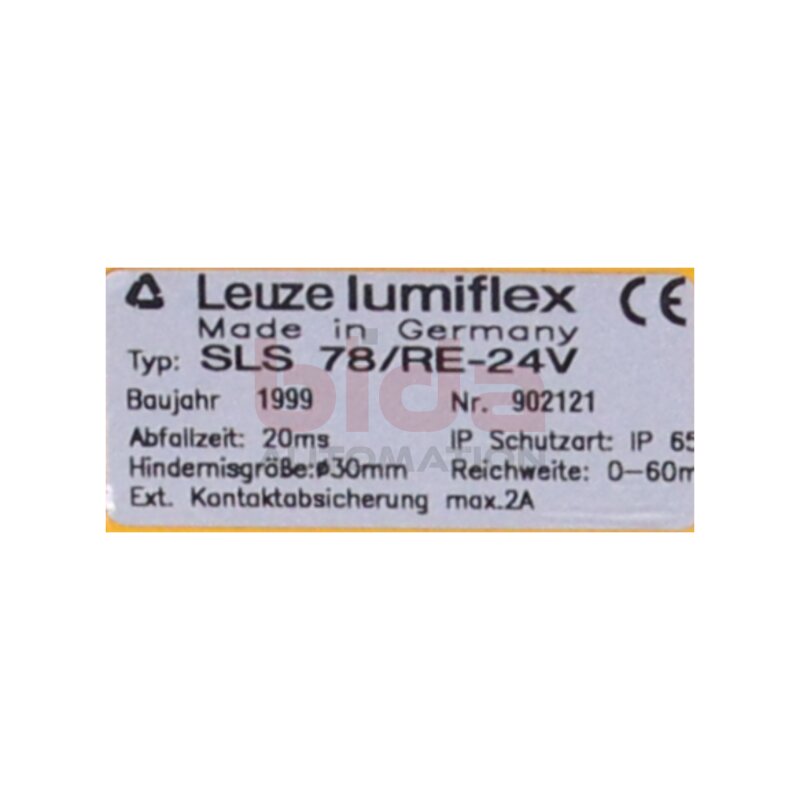 Leuze Iumiflex SLS 78/RE-24V (902121) Einstrahl-Sicherheits-Lichtschranke Empf&auml;nger /Single light beam safety device Receiver