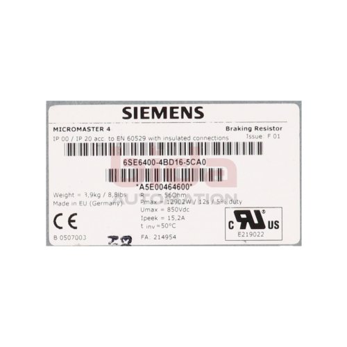 Siemens 6SE6400-4BD16-5CA0 / 6SE6 400-4BD16-5CA0  Mircromaster 4 Bremswiderstand Braking Resistor