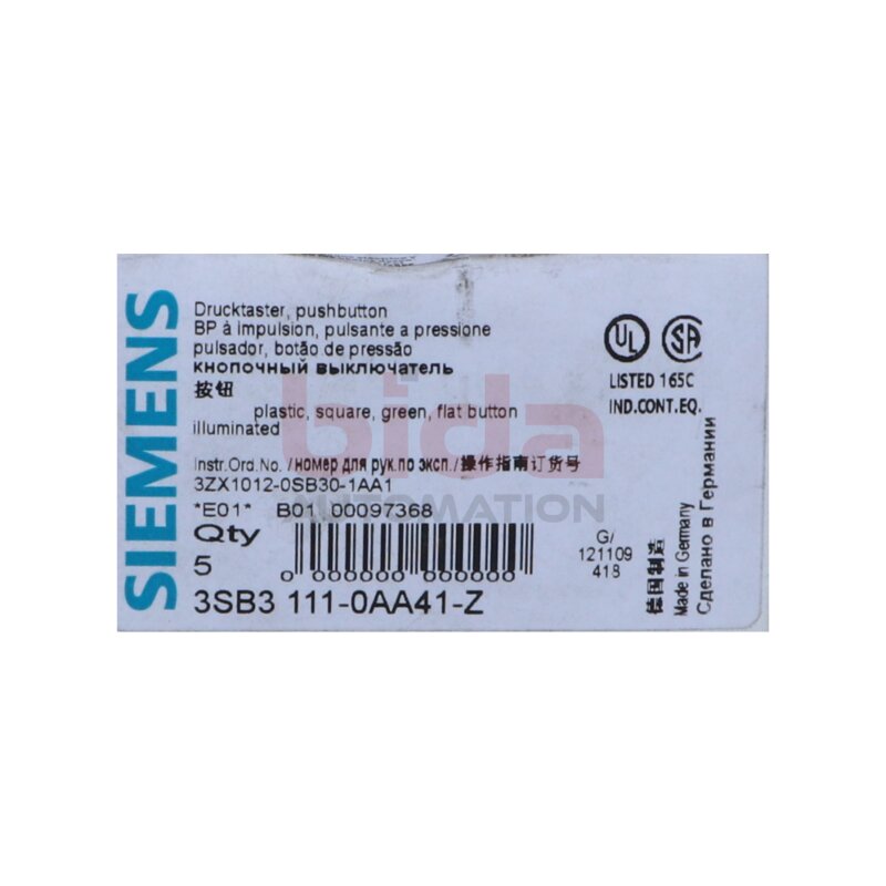 Siemens 3SB3111-0AA41-Z / 3SB3 111-0AA41-Z Leuchtdrucktaster Iluminated pushbutton