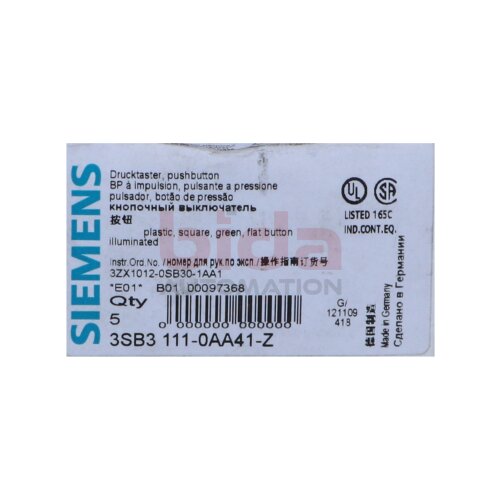 Siemens 3SB3111-0AA41-Z / 3SB3 111-0AA41-Z Leuchtdrucktaster Iluminated pushbutton