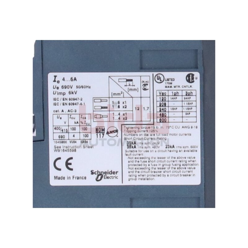 Telemecanique GV3ME10/4-6A Motorschutzschalter / motor protection switch