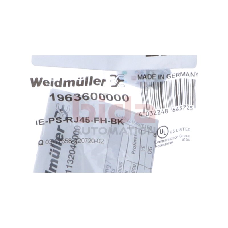 Weidm&uuml;ller 1963600000 IE-PS-RJ45-FH-BK Steckverbinder Plug connector