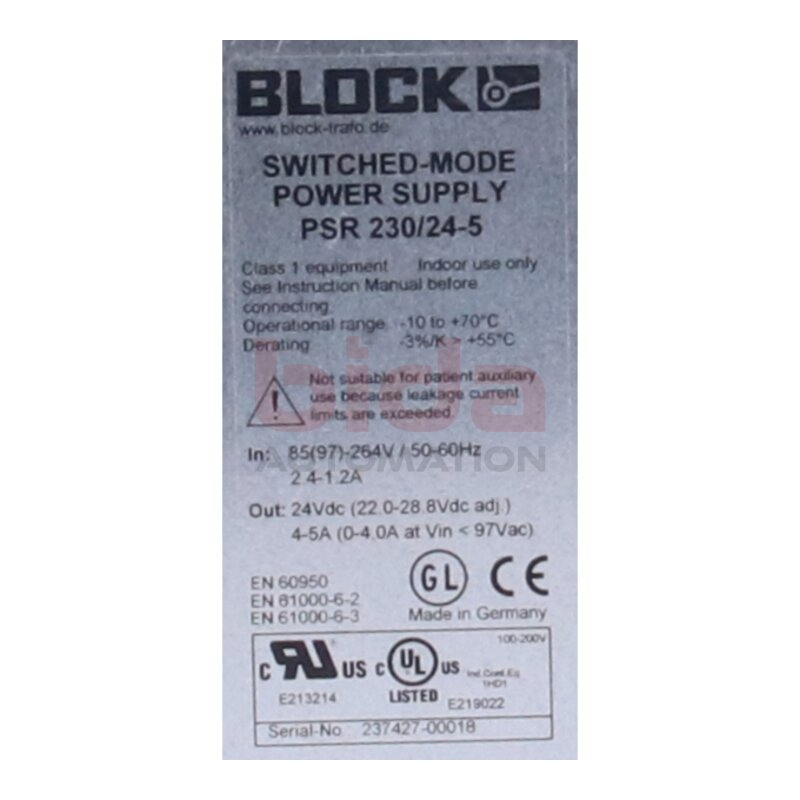 BLOCK PSR230/24-5 Schaltnetzteil / switching power supply