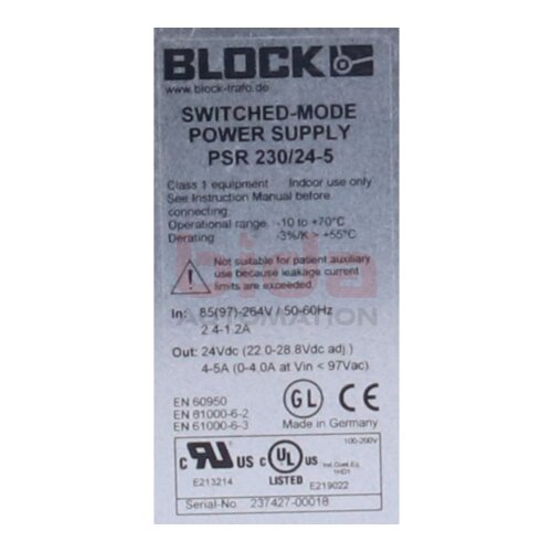 BLOCK PSR230/24-5 Schaltnetzteil / switching power supply