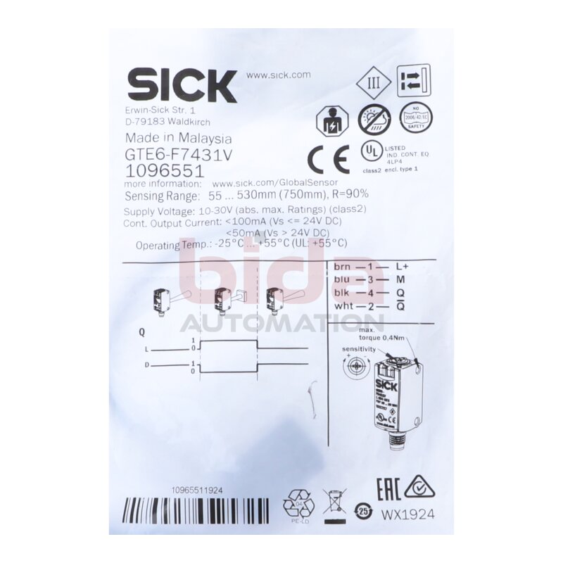 Sick GTE6-F7431V (1096551) Reflexions-Lichttaster / Diffuse reflection light scanner 10 V DC ... 30 V DC