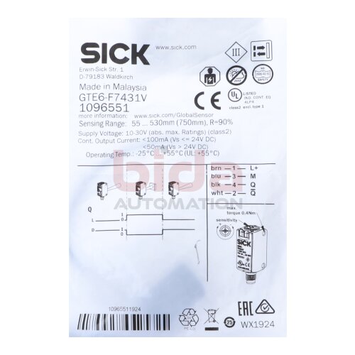 Sick GTE6-F7431V (1096551) Reflexions-Lichttaster / Diffuse reflection light scanner 10 V DC ... 30 V DC