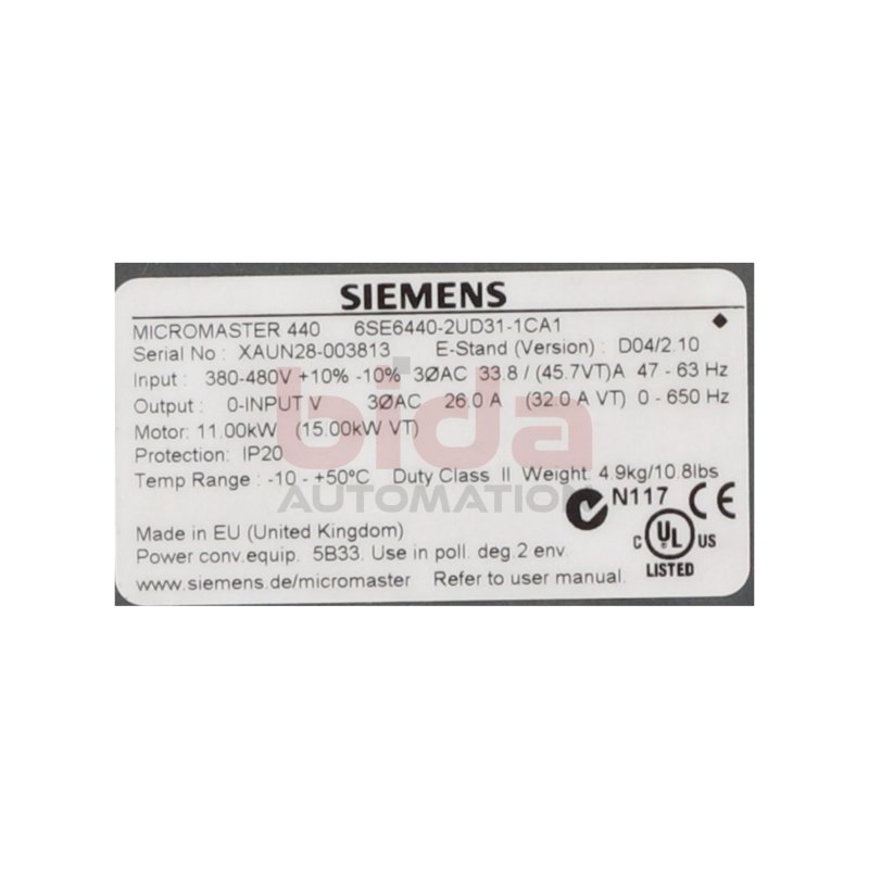 Siemens 6SE6440-2UD31-1CA1 Frequenzumrichter Frequency Converter  380-480V