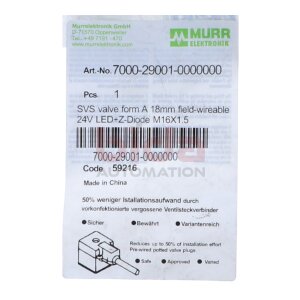 MURR ELEKTRONIK 7000-29001-000000 Ventilstecker / Valve plug