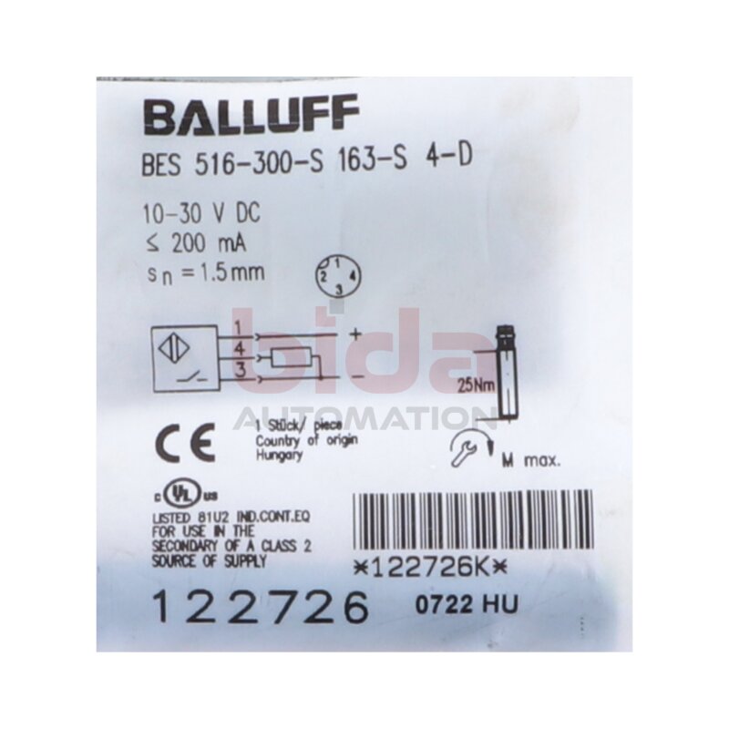 BALLUFF BES516-300-S4-D Induktiver N&auml;herungssensor / Inductive proximity sensor 10...30V