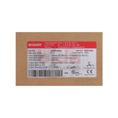 BECKHOFF AX5203-0000 Digital Kompakt Servoverst&auml;rker 2-kanalig 2-Channel Digital Compact Servo Amplifier