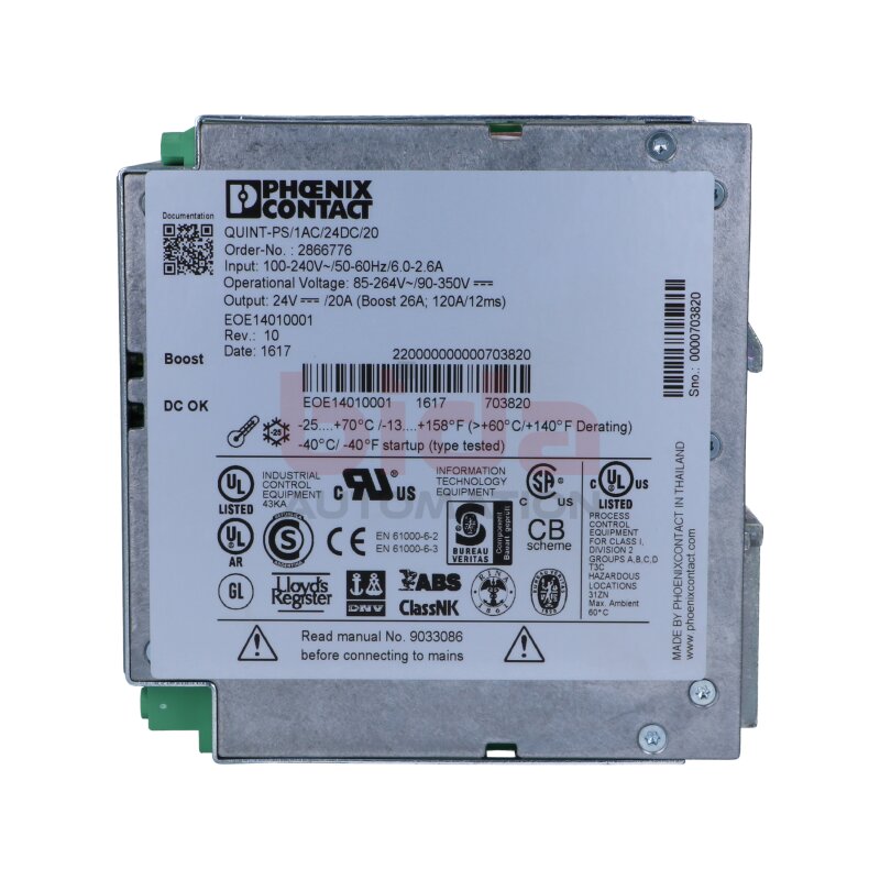 Phoenix Contact QUINT-PS/1AC/24DC/20 (2866776) Power Supply Stromversogrung