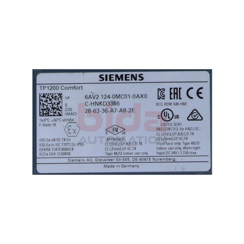 Siemens 6AV2124-0MC01-0AX0 (6AV2 124-0MC01-0AX0) SIMATIC HMI TP1200 Comfort Touch Panel