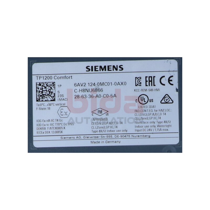 Siemens 6AV2124-0MC01-0AX0 (6AV2 124-0MC01-0AX0) SIMATIC HMI TP1200 Comfort Touch Panel