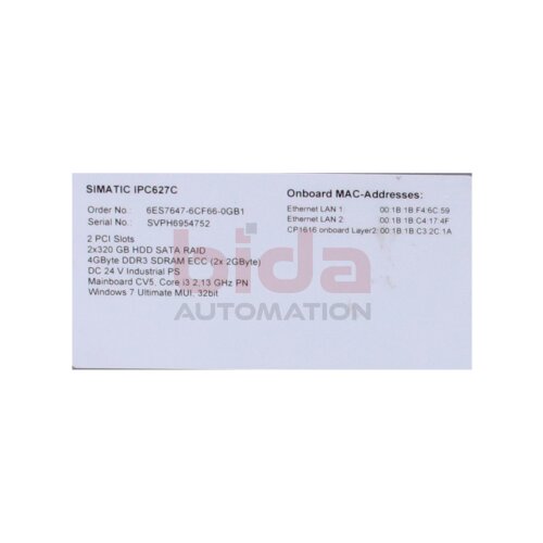 Siemens 6ES7647-6CF66-0GB1 / 6ES7 647-6CF66-0GB1 SIMATIC IPC627C (Box PC)