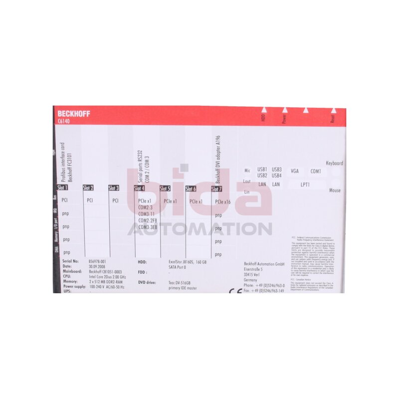 BECKHOFF C6140 Profibus Schnittstellenkarte Interface card