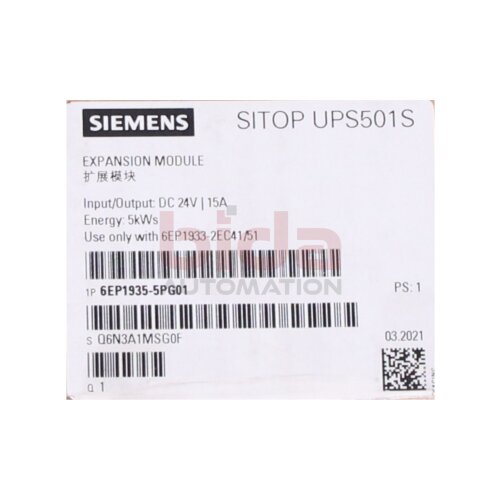 Siemens 6EP1935-5PG01 SITOP UPS501S Erweiterungsmodul 5 kWs fuer UPS500S Extension module
