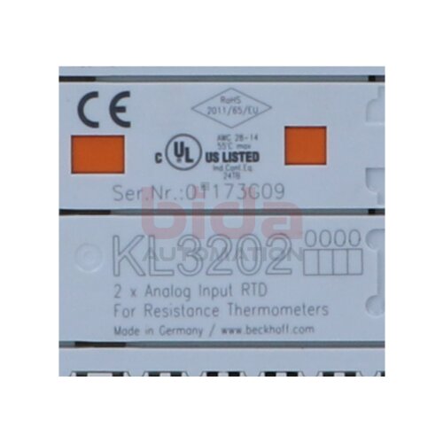 BECKHOFF KL3202 Busklemme,2-Kanal-Analog-Eingang, Temperatur, RTD (Pt100), 16 Bit  BusTerminal, 2-channel analog input