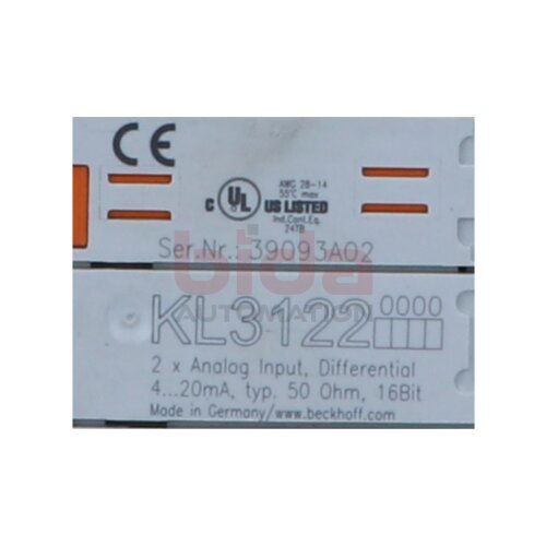 BECKHOFF KL3122 Busklemme, 2-Kanal-Analog-Eingang BusTerminal, 2-channel analog input