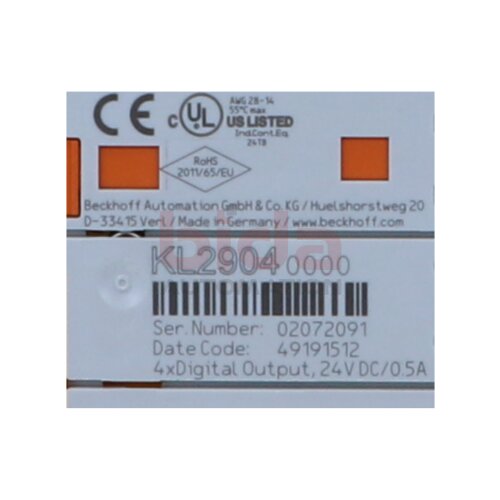 BECKHOFF KL2904 Busklemme, 4-Kanal-Digital-Ausgang,TwinSAFE Bus terminal, 4-channel digital output