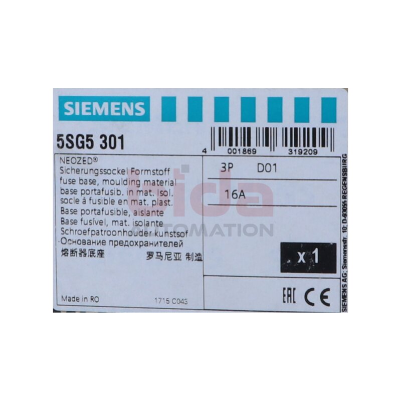 Siemens 5SG5301 / 5SG5 301 Sicherungssockel Fuse base