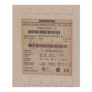 Siemens 6SE7023-4EC61-Z SIMOVERT Masterdrives Vector...