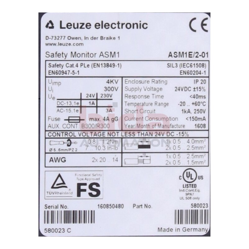 Leuze electronic ASM1E/2-01(580023) Sicherheitsmonitor Safety Monitor