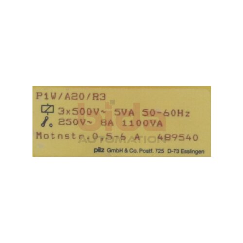 Pilz P1W/A20/R3 (489540) Sicherheitsrelais / safety relay 3x500V 50-60Hz