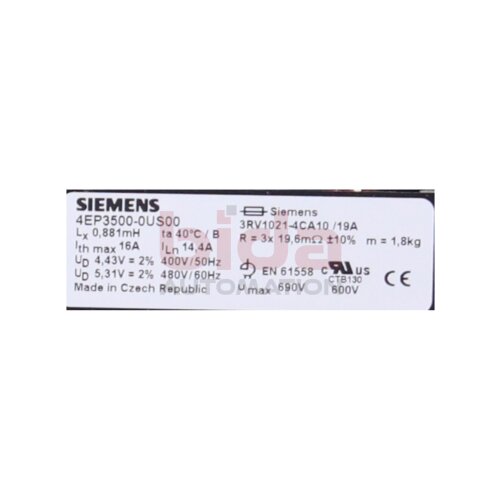 Siemens 4EP3500-0US00 / 4EP3500-0US00 Netzdrossel f. FU / Mains choke f. FU / V DC 480 / Hz 50/60