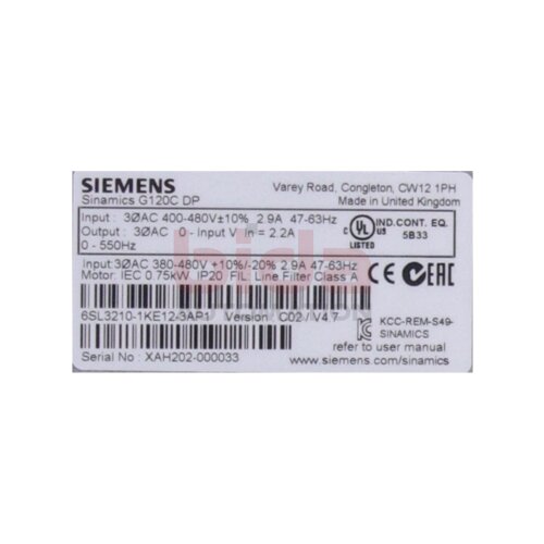 Siemens 6SL3210-1KE12-3AP1 (6SL3 210-1KE12-3AP1) Frequenzumrichter Frequency Converter