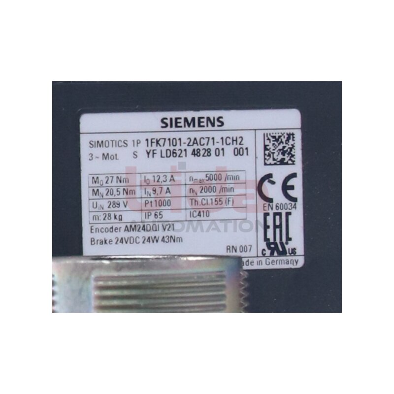 Siemens 1FK7101-2AC71-1CH2 SIMOTICS S Synchronmotor Servomotor 1FK7 101-2AC71-1CH2