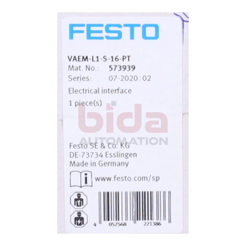 Festo VAEM-L1-S-16-PT (573939) Elektrik-Anschaltung Electrical interface