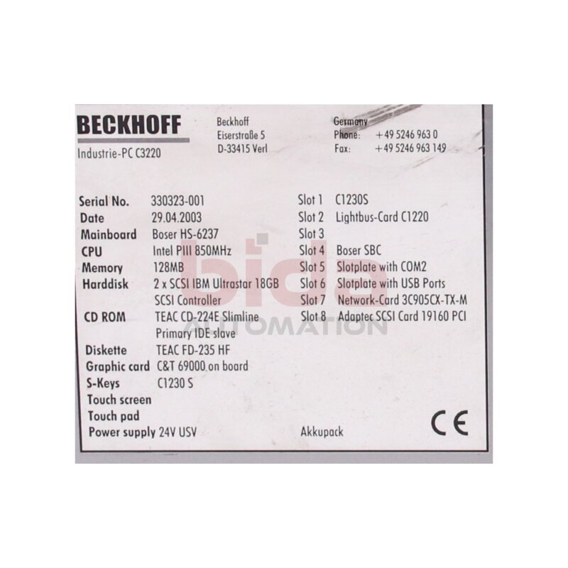 BECKHOFF PC C3220 Industrie-PC Industrial PC