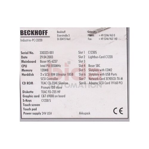BECKHOFF PC C3220 Industrie-PC Industrial PC